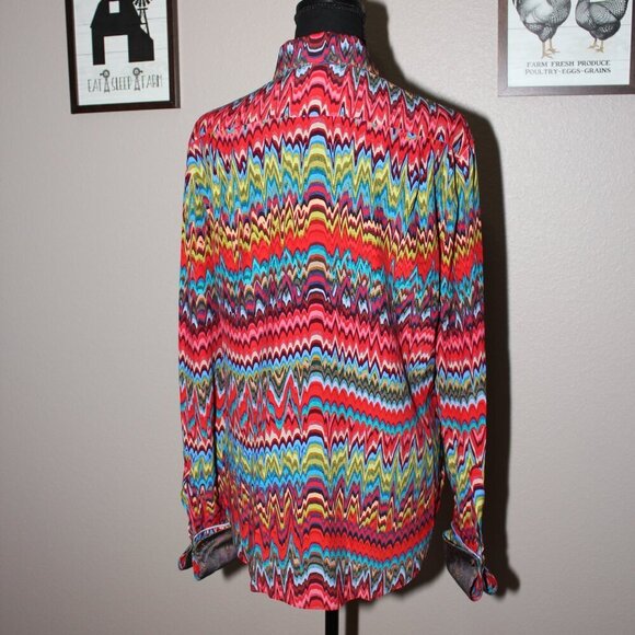 Robert Graham Womens Gabriela Chevron Print Rainbow Colorful Blouse Size Med NWT - Picture 3 of 11